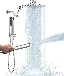 Veken 10" Luxurious Rain Shower Head with Handheld, High Pressure Rainfall Shower Heads wih Extension Arm, Wide Dual Showerhead with Spray Combo, Bathroom Accessories, Chrome, Silver