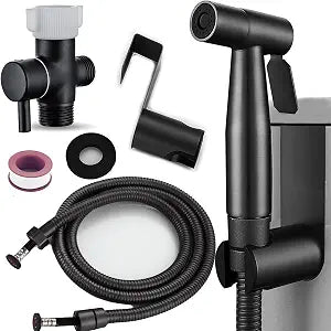 Steel Bidet Sprayer for Toilet Handheld for Cloth Diapers, Bathroom Jet Kit with Explosion-Proof Hose, Great Water Pressure for Pet Bathing & Feminine Hygiene (Black)
