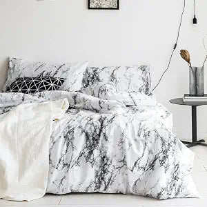 Wake In Cloud - Marble Comforter Set, Neutral Modern Aesthetic for Men Women, Soft Lightweight Bedding, 3 Pieces, Black White, Queen Size