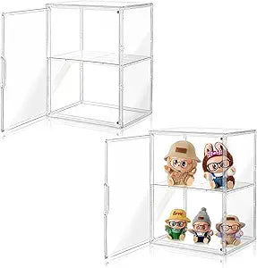 Amllas Acrylic Display Case for Collectibles, Clear Acrylic Display Box with 3 Adjustable Layers and Magnetic Door, Stackable Clear Storage Box/Bins for Figures,Lego, Book