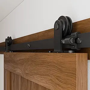 CCJH 4FT Sliding Barn Door Hardware Kit, Heavy Duty, Smoothly and Silently, Easy to Install, Fit 24" Width Single Door Panel, T-Shaped Style Black