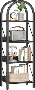 HOOBRO Bookshelf, 4-Tier Arched Bookshelf, Industrial Bookcase with Metal Frame, Small Book Shelf Storage Organizer for Living Room, Office, Bedroom, Black BB424SJ01