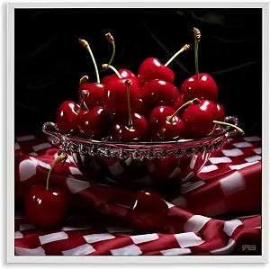 Plump Cherries Still Life Plaid, 12 x 12 Inch Framed Gicle Print