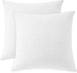 100% Egyptian Cotton 600 TC Waffle Weave Throw Pillow Covers 4 Pack, Ultra Soft Breathable Euro Pillow Shams Covers, Decorative Cushion Covers for Bed Couch Sofa Car, No Insert, White, 26" x 26"
