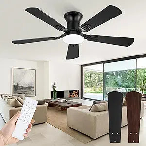 Fanbulous 42 Inch Ceiling Fans with Lights and Remote, Low Profile Indoor Black Ceiling Fan with 6 Speeds & 3CCT, Flush Mount, Dual-Finish 5 Blades,Quiet DC Motor for Living Room Bedroom