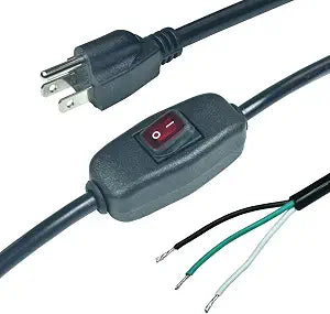 18AWG Replacement Power Cord with On/Off Switch, 10Ft, Black