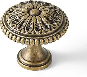 10 Pack Solid Brass Cabinet Knobs 1-5/16" Diameter Drawer Knobs Brushed Antique Brass Cabinet Knobs for Elegant Cabinet and Furniture