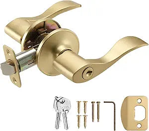 Design House Springdale Keyed Entry Exterior Door Lever Handle Lockset, Front Door Lock Hardware, Satin Gold, 6.375 in x 1.94 in x 2.625 in, Item 728881
