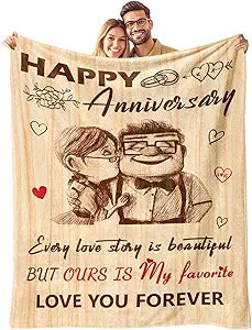 Anniversary Romantic Gifts for Men Women - Anniversary Wedding Gifts for Her Him Couple - Happy Anniversary Decorations for Husband Wife Girlfriend Boyfriend - Anniversary Blanket 60"x80"