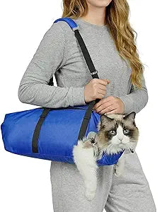 Cat Carrier Pouch, Soft Cat Grooming Restraint Bag for Vet Visits, Nail Trimming,Dental Care & Medication, Comfortable Cats Carry Bag with Bottom Support for Car Travel,Blue L
