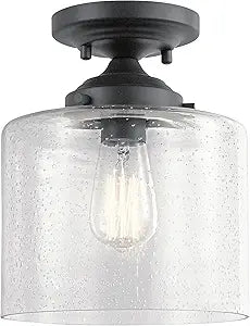 Kichler Winslow 8.5" 1-Light Semi Flush Mount Light with Clear Seeded Glass in Black for Kitchen, Bar, Laundry, Hallway, Bedroom, Dining Room (8.5" x 10.75"), 44033BK
