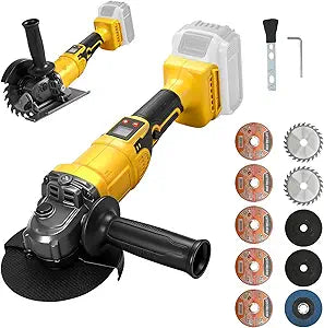 Cordless Angle Grinder for Dewalt 20V Battery, 4 1/2" Rotatable Head Grinder with Brushless Motor, Variable Speed, LED Display, 11 Accessories for Grinding Polishing Cutting (No Battery)