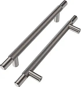 Alzassbg 10 Pack Black Nickel Cabinet Pulls, 5 Inch(128mm) Hole Centers T Bar Knurled Kitchen Cabinet Handles for Cabinets AL3015AS