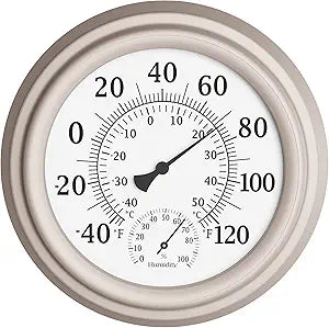 Wall Thermometer - 8-Inch Decorative Indoor/Outdoor Temperature and Hygrometer Gauge - for Home, Patio, Porch, or Sunroom by Pure Garden (Silver)