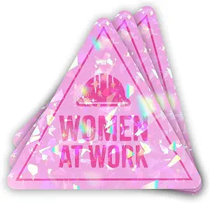 Set 3Pcs Pink Women at Work Holographic Stickers Hard Hat Sticker for Women Feminist Construction Sign Decal Waterproof 3 Inches Die-Cut Vinyl for Water Bottle Laptop Phone Gift for Girl Mom