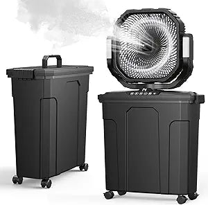Ausic Outdoor Misting Fan for Outside, 5 Gal 12" Pro Portable Mister Fan with Water Box, 30000mAh Rechargeable Cooling Fan with Adapter, LED Light, Timer, Caster, for Patio/Sports/Camping Essentials
