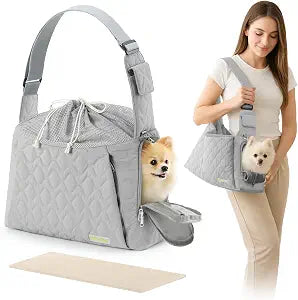 JourCraf Dog Carrier Sling for Small Dogs, Front Cat Sling & Cats Up to 15 lbs, Dog Purse with Adjustable Strap Front Zipper Pocket, Double Safety Feature, Hands Free for Travel