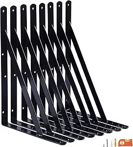 NEODROP 8-Pack 14 Inch Heavy Duty Shelf Brackets, Thicken Wall Bracket for Garage Floating Storage Shelves, 90 Degree Triangle Large L Bracket, Black Powder-Coated Steel