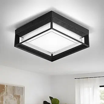 120V 24W 9 Daylight 6000K Outdoor Modern Black LED Ceiling Flush Mount Porch Light for Wall or Ceiling, Square Aluminum Exterior Lighting Fixture IP65 Waterproof for Patio Stairway Garage Balcony