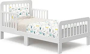 Storkcraft Pasadena Toddler Bed (White) - GREENGUARD Gold Certified, Includes Toddler Safety Guardrails, Fits Standard Crib & Toddler Mattress, Stylish Design with Rounded Details