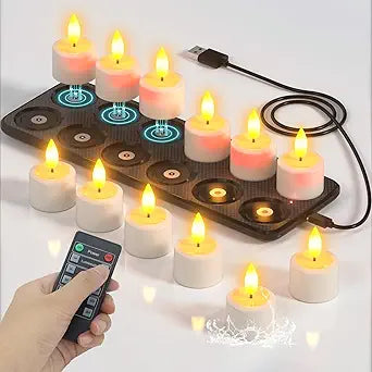 SoulBay Rechargeable Flameless Candles, Magnetic Waterproof LED Tea Lights with Charging Tray, Remote & Timer, 100H Flickering Votive Fake Candles for Bathroom, Holiday & Xmas Decor