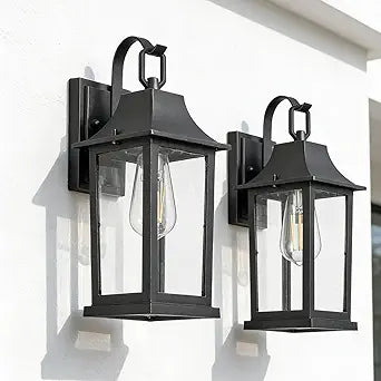 2-Pack Outdoor Wall Light fixturesExterior Waterproof Wall Sconce Light Fixture13 inch Porch Light Fixture with Clear Glass ShadeMatte Black Outdoor Wall LightAnti-Rust Porch Lamp