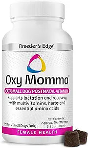 Breeder's Edge Oxy Momma Soft Chews, Postnatal Vitamin Supplement for Lactating Dogs and Cats, Supports Recovery, Hormones, and Next Pregnancy - for Small Dogs & Cats, 40ct Soft Chews