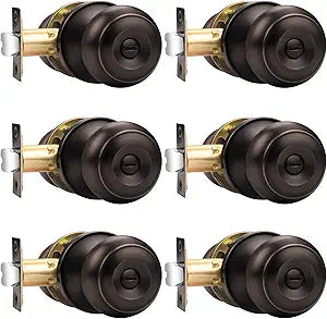 Probrico Privacy Door Knob Door Handles, Interior Door Knobs for Bedroom Bathroom, Oil Rubbed Bronze, 6 Pack