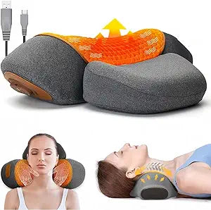3-in-1 Neck Massager Pillow with Heat, Soothing Vibration & Cervical Traction for Pain Relief, Corded Electric Posture Support & Shoulder Relaxer for Home Office, Gifts for Men/Women (Dark Gray)