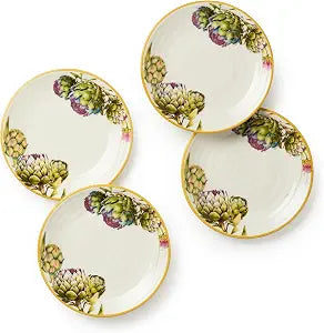 Verdura 6-Inch Canape Plates, Set of 4 Artichoke & Herb Stoneware Side Plates for Appetizers, Tapas, Bread & Desserts Rustic Italian Garden Tableware