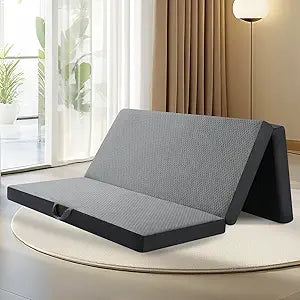 Tri Folding Mattress Queen Size - Memory Foam Tri-fold Handle & Non-Slip Bottom, Portable Foldable Sofa Bed Floor Chair for Travel RV Camping Guest Yoga - 4 Inch, 78"x58"x4"