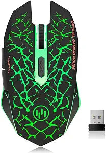 VEGCOO C12 Wireless Gaming Mouse,Rechargeable Mice Silent Click Cordless Mouse with 6 Buttons PC Gaming Mice Advanced Technology with 2.4GHZ Up to 2400DPI for PC Laptop (Green)