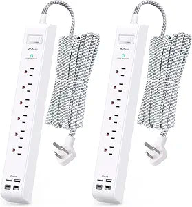 2 Pack Extension Cord 10FT Power Strips with Surge Protection