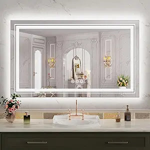 WTTY RGB LED Bathroom Mirror 40"x24" with Backlit and 3 Front Light,Stepless Dimmable LED Mirror for Bathroom,Lighted Bathroom Vanity Mirror for Wall,Anti-Fog,Memory Function,Shatter-Proof