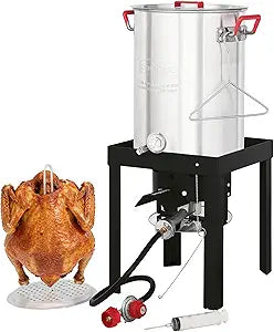 Creole Feast Aluminum 30 Qt. Turkey Fryer Pot Set, 50,000 BTU Propane Turkey Fryer Burner for Outdoor Cooking, Outdoor Turkey Deep Fryer, TFS3000L