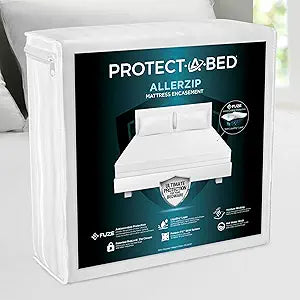 Protect-A-Bed AllerZip Zippered Mattress Encasement Queen, Bed Bug Proof and Dust Mite Proof Six-Sided Mattress Protector, 100% Waterproof Washable Cover, Fits 11"-18" Mattresses