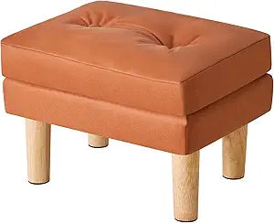 YMYNY Small Footstool Ottoman, Faux Leather Footrest with Sponge Padded Seat, Step Stool, Removable Soft Sofa Stool, Modern Change Shoes Stool 16.34" D 12.4" W12.6" H Orange UHBD041J