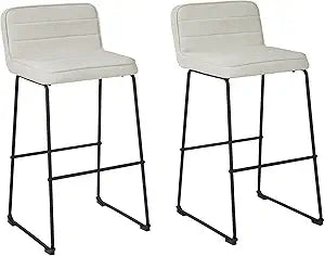 Signature Design by Ashley Nerison Contemporary 31.88" Pub Height Upholstered Barstool, 2 Count, Off-White