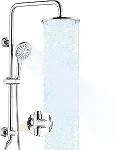 BRIGHT SHOWERS Rain Shower Heads System Including 9 Inch Rainfall Shower Head and Handheld Shower Head with Height Adjustable Holder, Solid Brass Rail and 60" Long Stainless Steel Shower Hose, Chrome