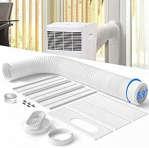 Portable Air Conditioner Window Vent Kit with 82" Length, 5.9" Diameter Exhaust Hose, 15Pcs Universal PVC AC Window Slide Seal with 6 Panel(17" to 95") for Horizontal&Vertical Windows