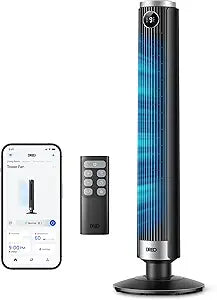DREO Smart Tower Fan for Bedroom, 40Γ-45Γ Adjustable Height, 28 ft/s Velocity, DC Motor, 9 Speeds, 4 Modes, 90┬░Oscillating, Standing Fan, 20dB Quiet, 12H Timer for Home, Office, Google/Alexa, Black