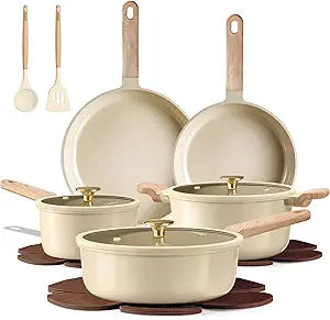 CAROTE 14Pcs Pots and Pans Set Non stick, Ceramic Cookware Set, Non-toxic Kitchen Cooking Set, PFAS and PFOA Free