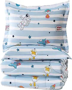 MICORAL Astronaut Blue Twin Comforter Set for Boys/Girls, 2 Piece Soft Brushed Microfiber Kids Bedding Set, All Season Comforter Set Washable