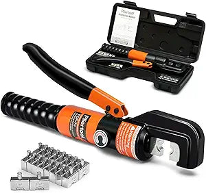 10 Ton Hydraulic Battery Cable Crimper with Spring-Loaded Handle & 9 Dies Battery Cable Lug Wire Crimping Tool for 12-2/0 AWG, 1/8" Stainless Steel Railing, Marine & Electrical Terminals