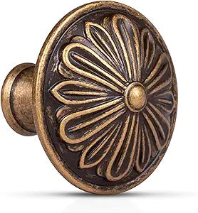 DWYL & LWYD Antique Brass Cabinet Knobs 16 Pack - Solid Zinc Alloy 1-2/5"Dia Vintage Brass Knobs for Kitchen Cabinets and Dresser Drawers,Drawer Knobs Vintage Dresser Knobs