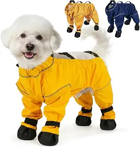 Waterproof & Dirt-Proof Dog Rain Boots for Small Medium Dogs Adjustable One-Piece Paw Protectors with Reflective Strips and Non-Slip Soles for Rain Snow, Yellow XS