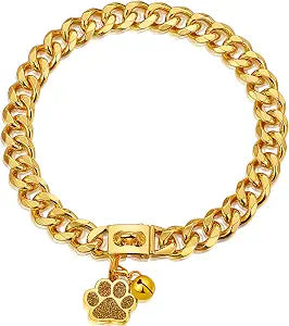 Dog Chain Collar 15mm 19mm Thick Dog Collar with Quick Release Buckle 18K Gold Chain Collar for Small Medium Large Dogs(19MM, 20")