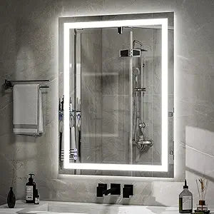 VooBang LED Bathroom Mirror 26 x 38 Inch - 3 Adjustable Lighting Modes Lighted Smart Bathroom Vanity Mirror, Anti-Fog, Memory Function, Tempered Glass, Wall Mounted Horizontally Vertically