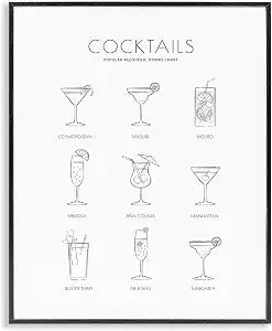 Minimal Cocktail Glass Chart Kitchen, 11 x 14 Inch Framed Gicle Print