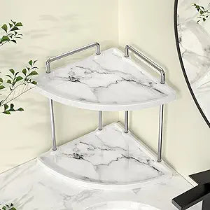 KES Hancrafted Ceramic Corner Bathroom Counter Organizer, 2-Tier Bathroom Countertop Organizer with Marble Pattern, Vanity Skincare Perfume and Makeup Storage, Polished Chrome, BSC901-CH
